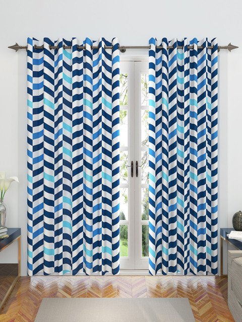 

Divine Casa Navy Blue & White Set of 2 Door Curtains