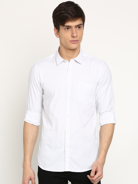 

Crocodile Men White Slim Fit Printed Casual Shirt