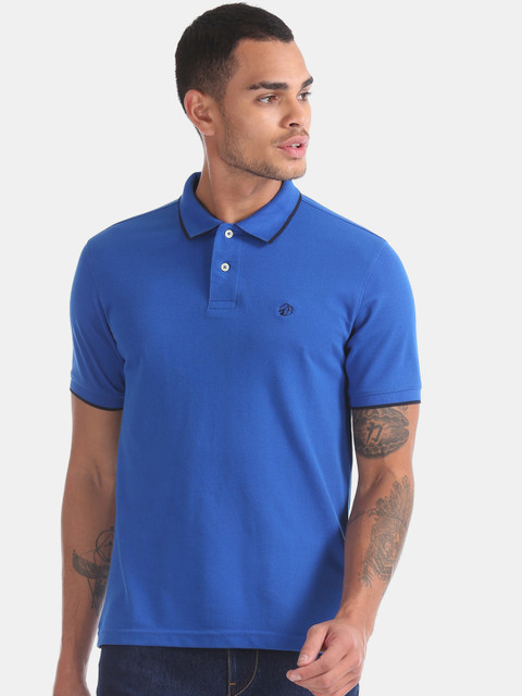 

RUF & TUF Men Blue Solid Polo Collar T-shirt