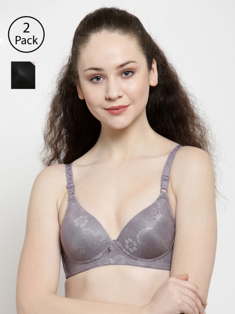 

Friskers Pack of 2 Lace Non-Wired Lightly Padded Plunge Bras O-3322-01-27, Purple