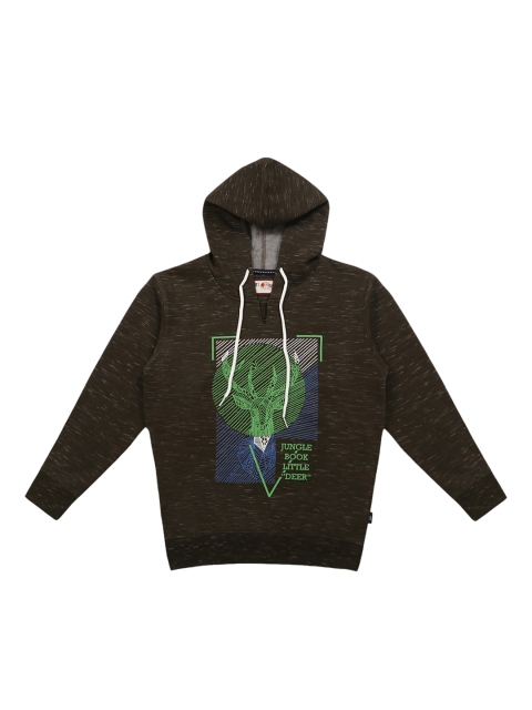 

Lil Tomatoes Boys Olive Brown Printed Hooded Sweatshirt