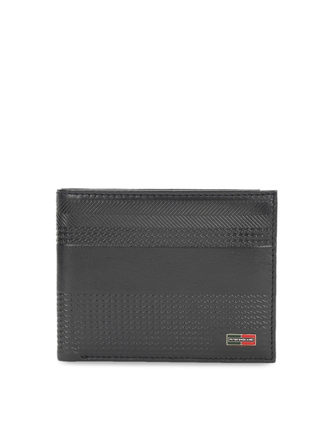 

Peter England Men Navy Blue Textured Two Fold Leather Wallet