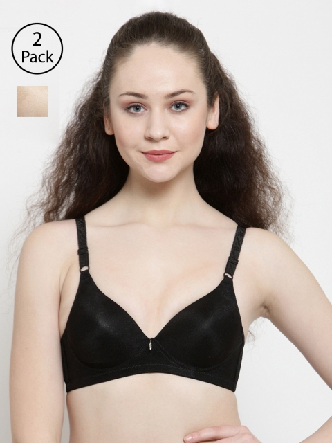 

Friskers Pack of 2 Self Design Non-Wired Lightly Padded Push-Up Bras O-3322-01-09-32B, Beige