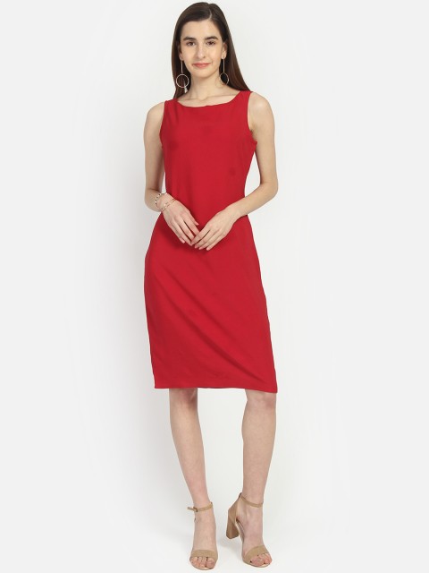 

Yaadleen Women Coral Red Solid Bodycon Dress