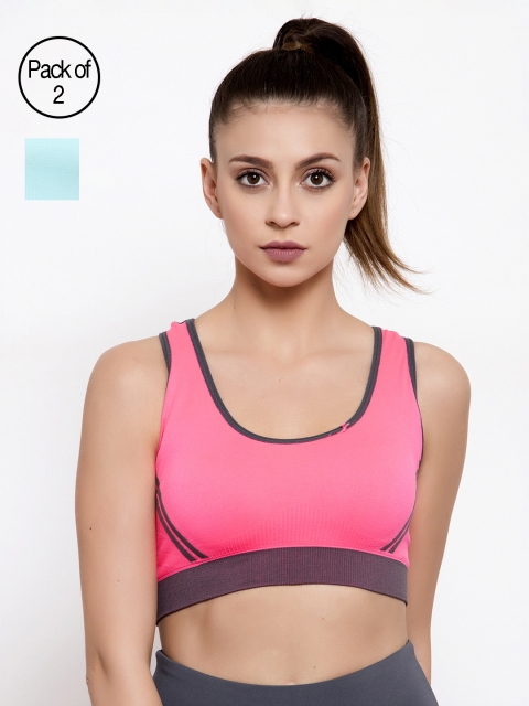 

Friskers Pack of 2 Solid Non-Wired Lightly Padded Sports Bras O-3606-10-20-30B, Pink