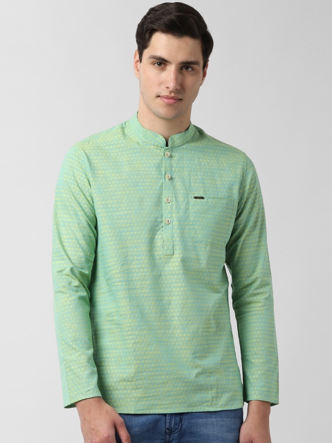 

Peter England Men Green Woven Design Straight Kurta
