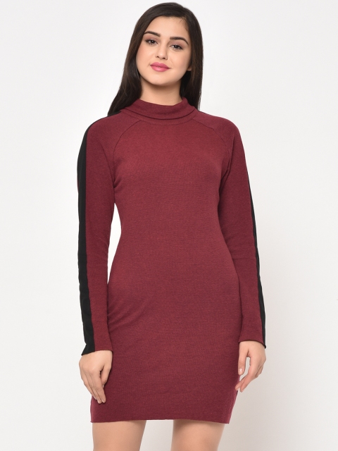 

Rigo Women Maroon Self Design Bodycon Dress
