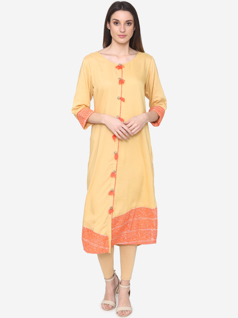 

Laabha Women Beige Solid A-Line Kurta