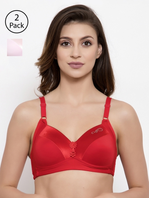 

Friskers Pack of 2 Solid Underwired Lightly Padded Everyday Bras O-707-03-10, Red