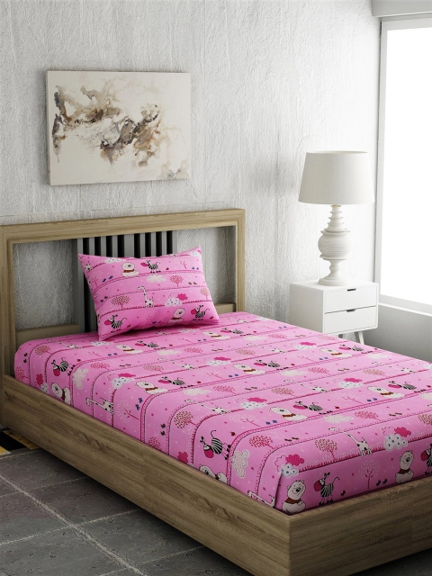 

EverHOME Pink & Red Graphic 144 TC Cotton 1 Single Bedsheet with 1 Pillow Cover