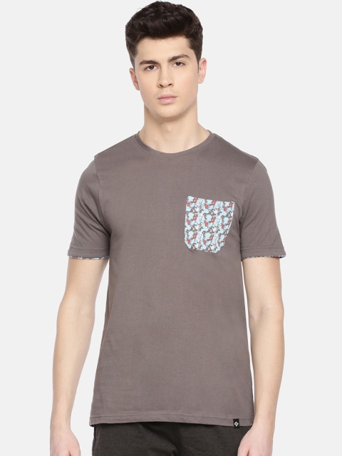 

Dollar Bigboss Men Taupe & Blue Solid Lounge T-shirt, Grey