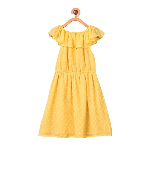 

Miyo Girls Yellow Self Design Fit and Flare Dress