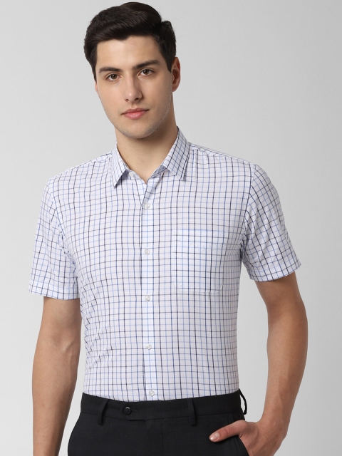 

Peter England Men White & Blue Slim Fit Checked Formal Shirt