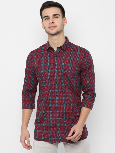 

Allen Solly Men Red & Turquoise Blue Slim Fit Checked Casual Shirt