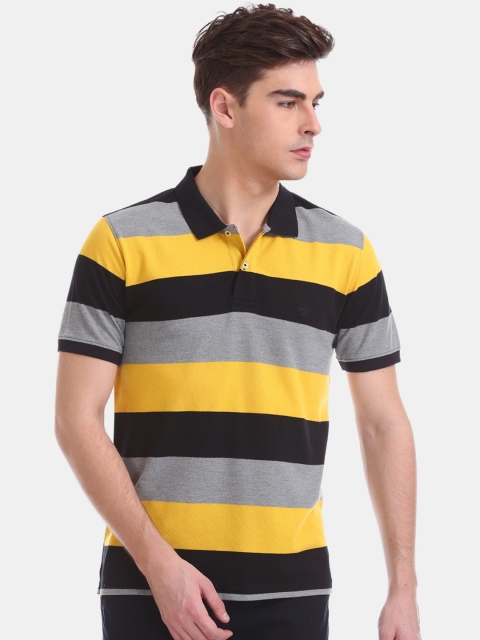 

RUF & TUF Men Grey Striped Polo Collar T-shirt