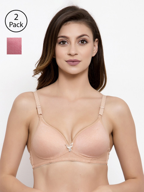 

Friskers Pack of 2 Solid Non-Wired Lightly Padded Push-Up Bras O-2039-08-09-32B, Beige