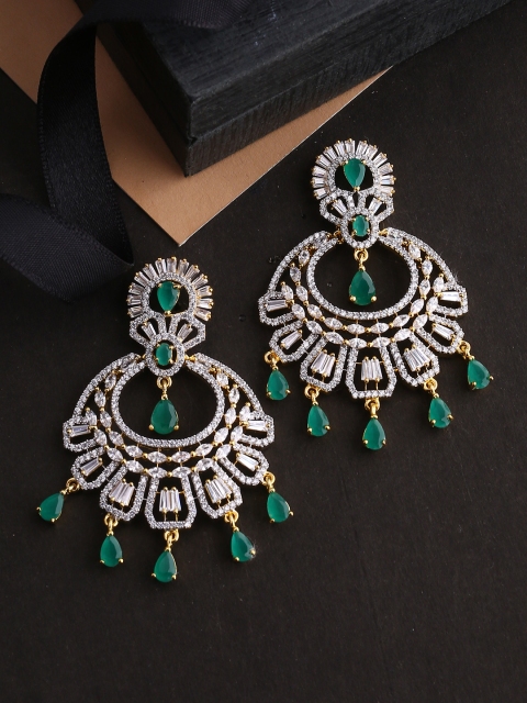 Studio Voylla Gold-Plated & White Crescent Shaped Handcrafted Drop Earrings