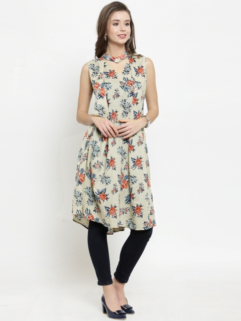 

Get Glamr Women Beige & Blue Floral Printed A-Line Kurta