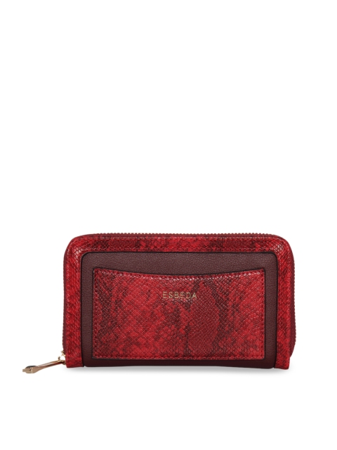 

ESBEDA Women Burgundy Snakeskin Print Zip Around Wallet