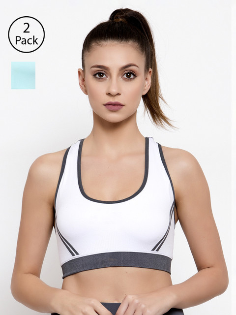 

Friskers Pack of 2 Solid Non-Wired Lightly Padded Sports Bras O-3606-02-20-30B, Blue