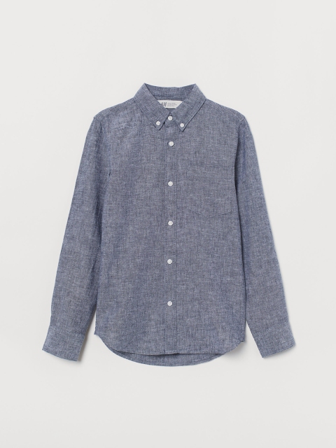 

H&M Boys Blue Solid Linen-Blend Shirt