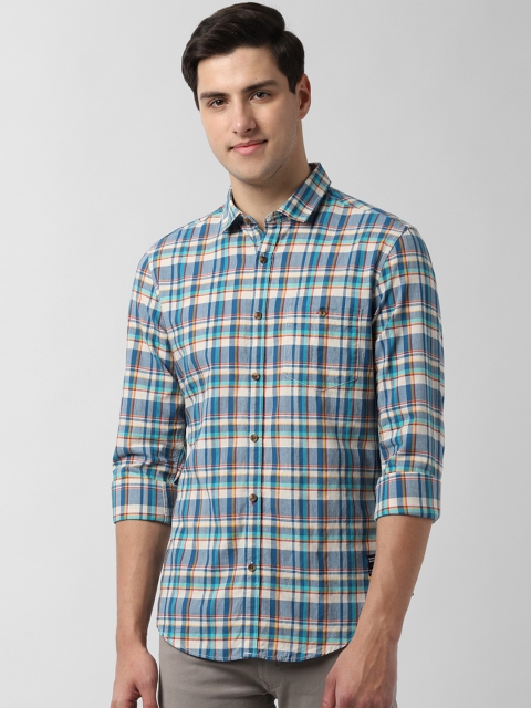 

Peter England Casuals Men Blue & Off-White Slim Fit Checked Casual Shirt