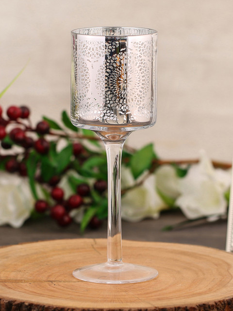 

Pure Home and Living Silver-Toned Patterned Candle Holder with Stem