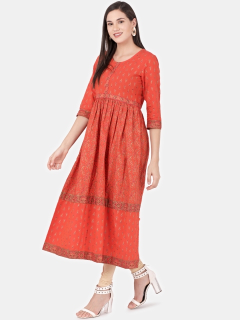 

Alena Women Orange Printed A-Line Kurta