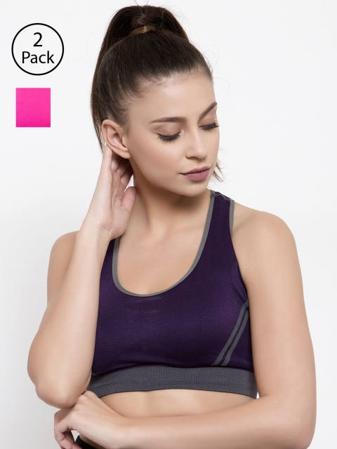 

Friskers Pack of 2 Solid Non-Wired Lightly Padded Sports Bras O-3606-07-17, Navy blue