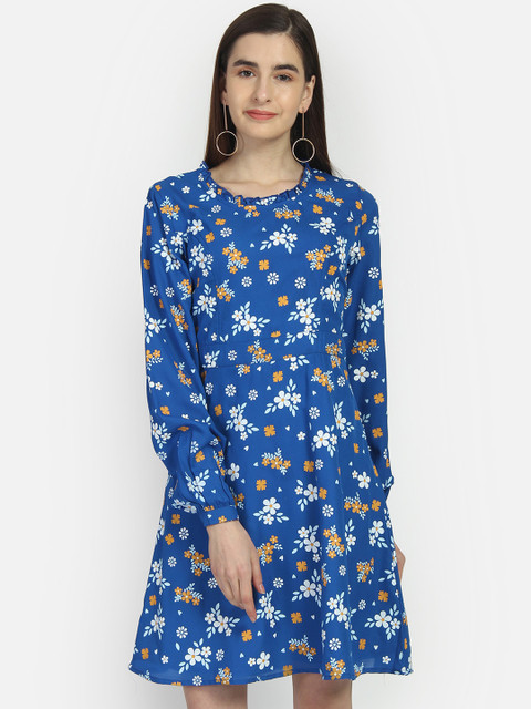 

Yaadleen Women Blue Printed Fit and Flare Dress