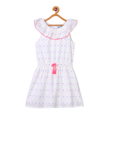 

Miyo Girls White Self Design Fit and Flare Dress