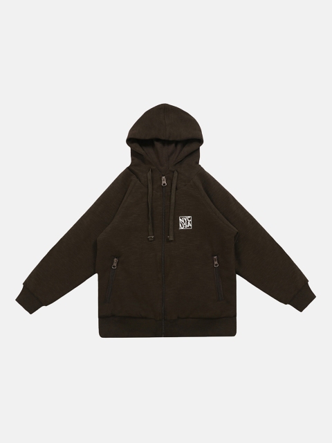 

Lil Tomatoes Boys Olive Brown Solid Hooded Sweatshirt