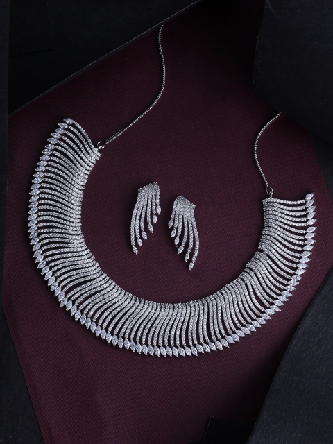

Studio Voylla Silver-Plated & White Zircon Studded Handcrafted Jewellery Set