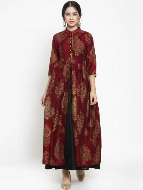 

Get Glamr Women Maroon Printed Ethnic Maxi Dress