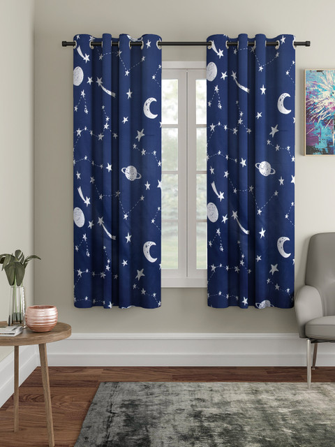 

Cortina Navy Blue & White Set of 2 Window Curtains
