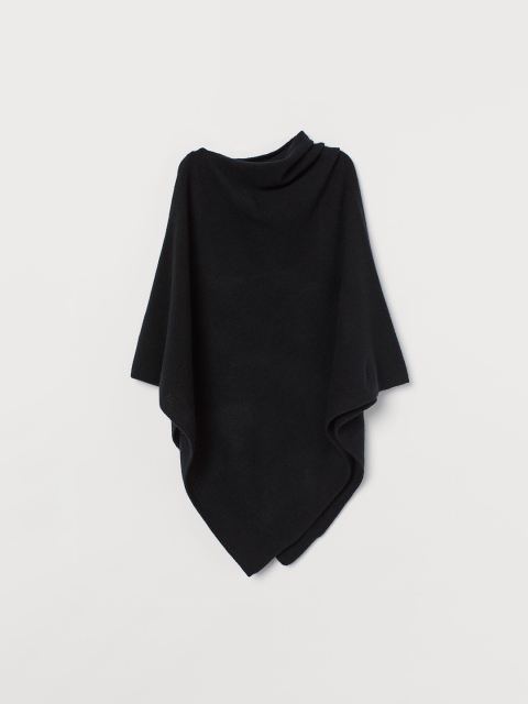 

H&M Women Black Solid Cashmere-Blend Poncho