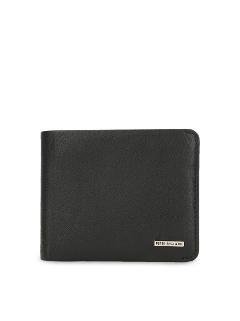 

Peter England Men Black Textured Leather Two Fold Wallet