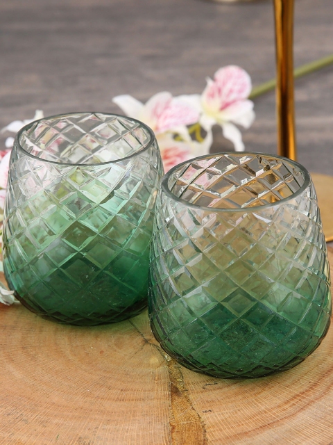 

Pure Home and Living Set of 2 Green Textured Votive Glass Candle Holders