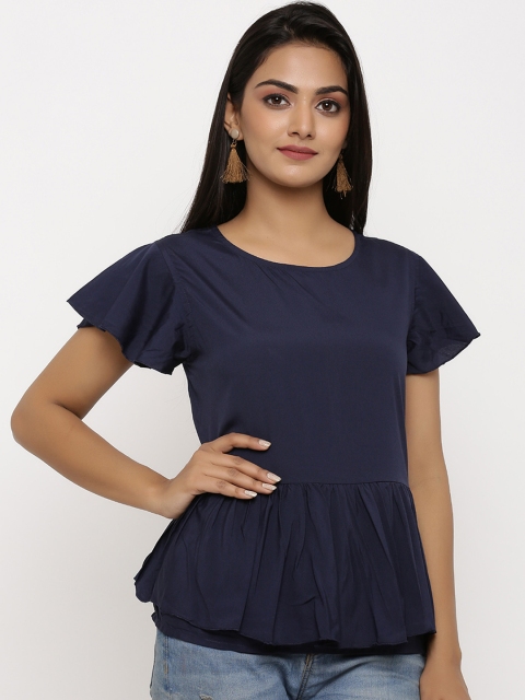 

BUYCLARA Women Navy Blue Solid Peplum Top