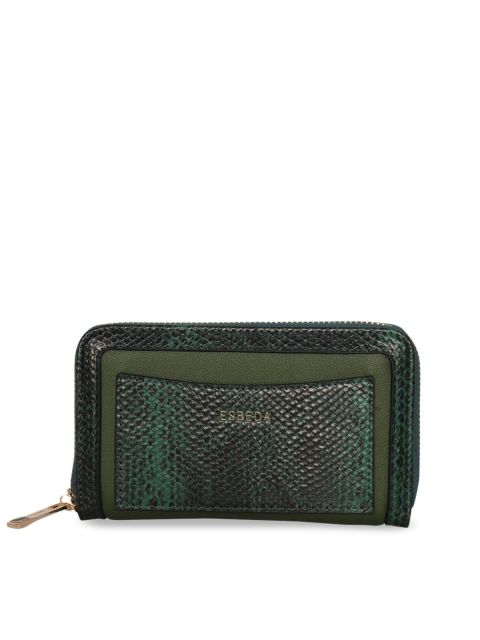 

ESBEDA Women Green Snakeskin Print Zip Around Wallet