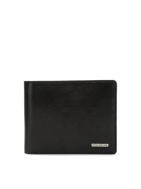 

Peter England Men Black Solid Two Fold Leather Wallet