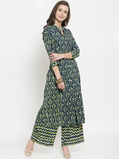 

Get Glamr Women Teal Blue & Green Printed Kurta with Palazzos