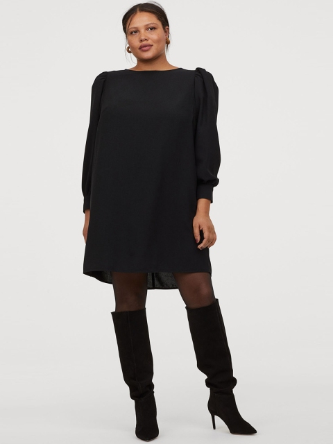 

H&M Plus Women Black Solid Puff-sleeved Sustainable Dress