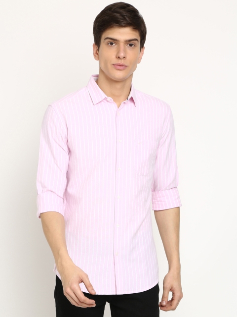

Crocodile Men Pink & White Slim Fit Striped Casual Shirt