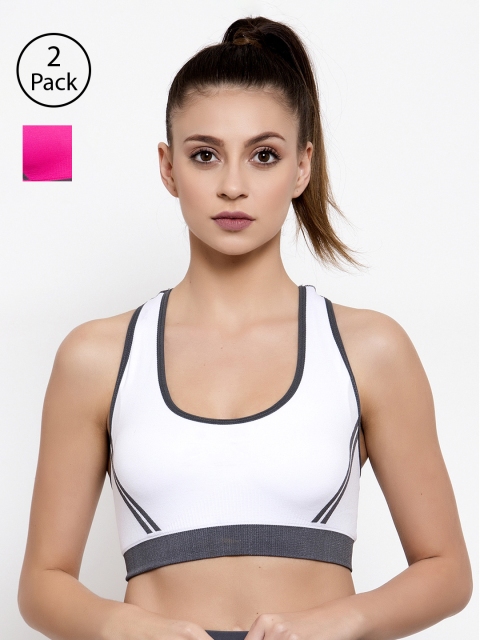 

Friskers Pack of 2 Solid Non-Wired Lightly Padded Sports Bras O-3606-02-07-30B, White