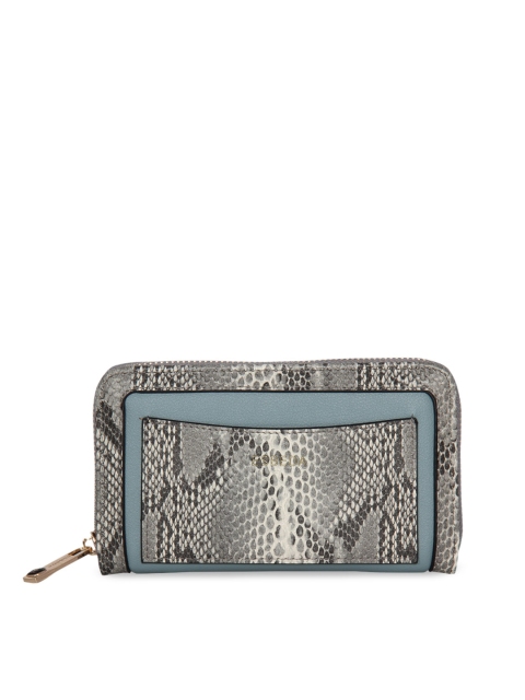 

ESBEDA Women Blue & Grey Snakeskin Print Zip Around Wallet
