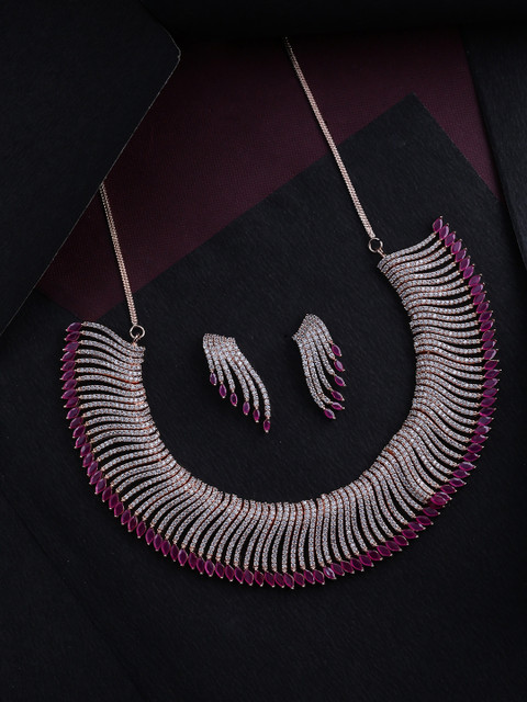 

Studio Voylla Rose Gold-Plated Pink & White CZ-Studded Handcrafted Jewellery Set