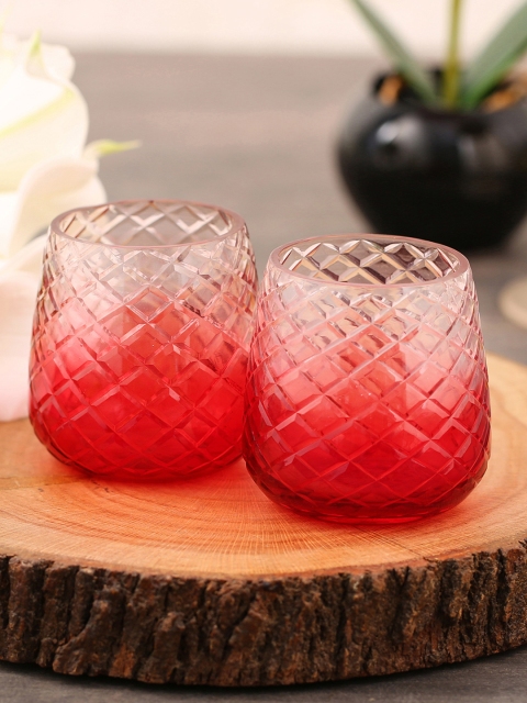 

Pure Home and Living Set of 2 Red Textured Votive Glass Candle Holders