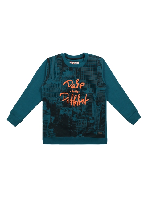 

Lil Tomatoes Boys Teal Green & Orange Printed Sweatshirt