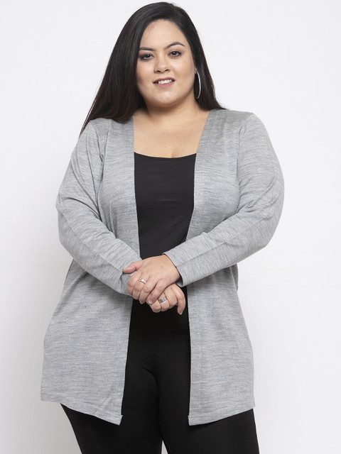 

plusS Women Grey Solid Open Front Shrug